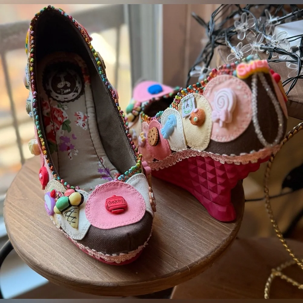 Custom One of a Kind Hand-Adorned Statement Wedge in Sweet Treats Theme. 7/7.5